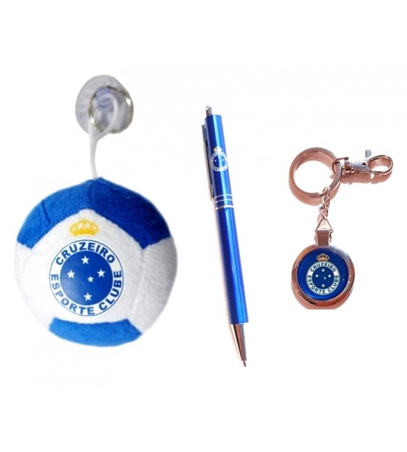 Kit Caneta Roller Ball Touchscreen + chaveiro do Cruzeiro +chaveiro de metal